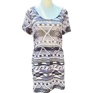 Band of Gypsies Geometric Print Short Sleeve Sheer Mini Dress Womens M